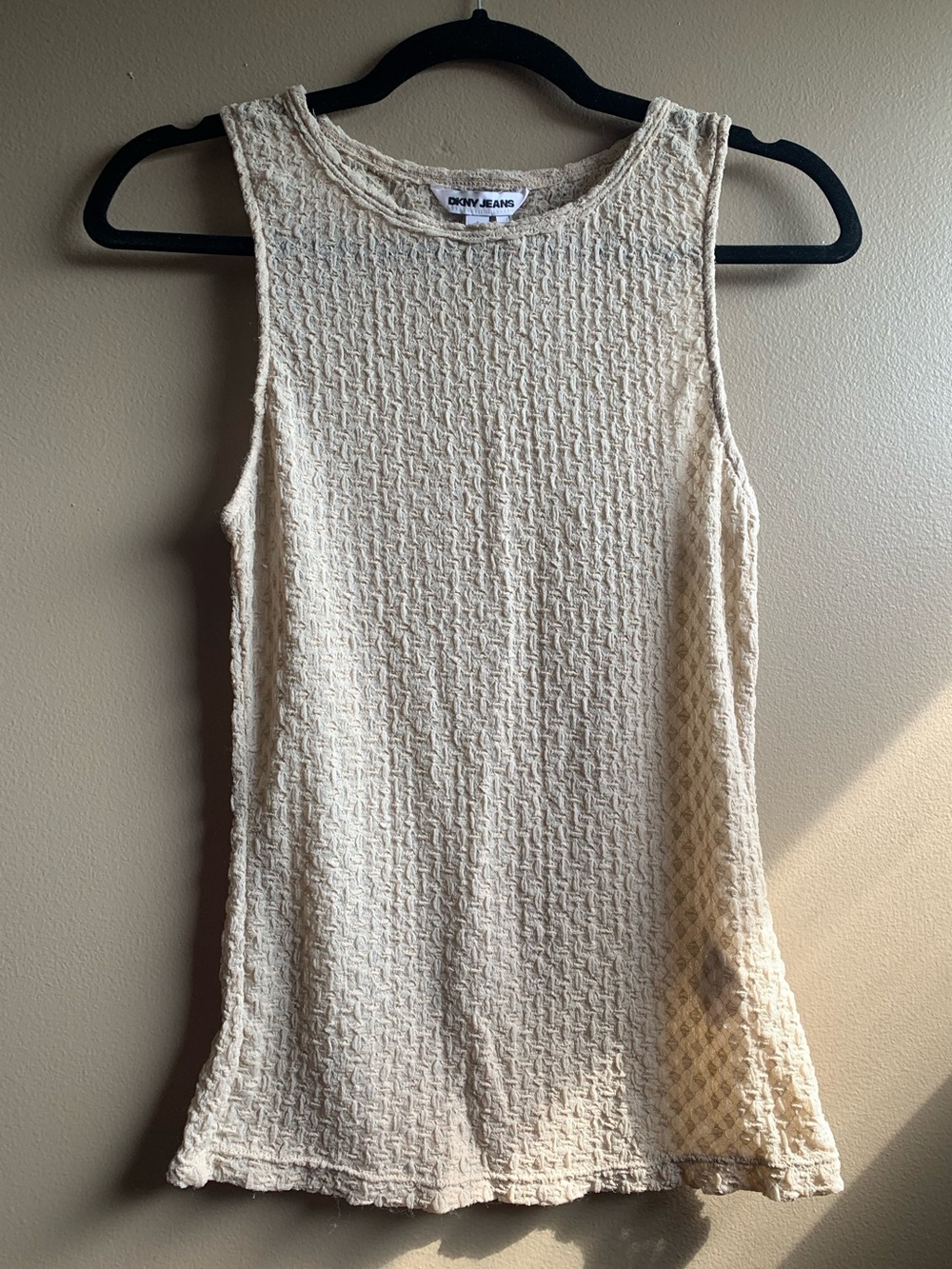 DKNY Women's Cream Textured Semi-Sheer Sleeveless Tank Top - Size Small